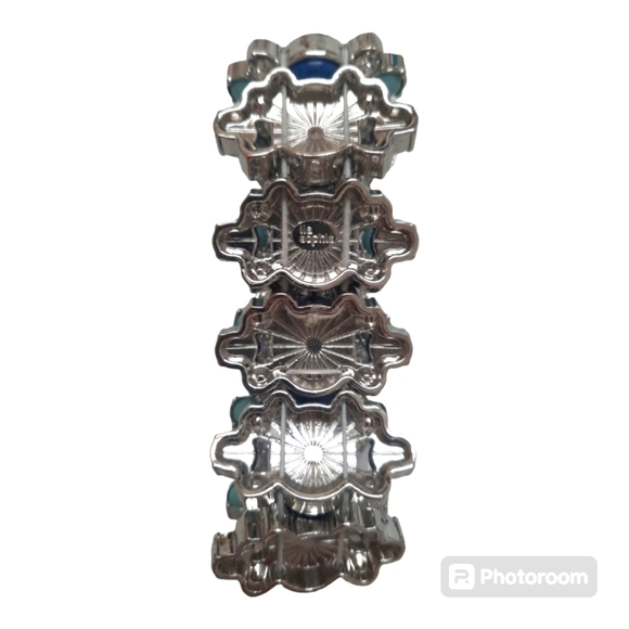 Lia Sophia Lapis Blue Turquoise Crystal Stone Stretch Chunky Statement Bracelet - Picture 4 of 5